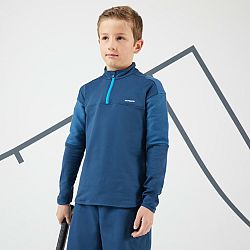 ARTENGO Chlapčenské tenisové termotričko s dlhým rukávom 1/2 zips tyrkysové modrá 8-9 r (131-140 cm)