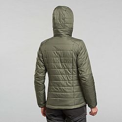 FORCLAZ Dámska syntetická bunda MT100 s kapucňou na horskú turistiku do -5 °C khaki S