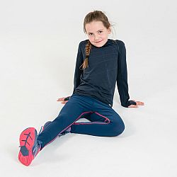 KIPRUN Detské bežecké priedušné tričko s dlhým rukávom Skincare tmavomodré 8-9 r (131-140 cm)