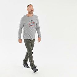 QUECHUA Pánske tričko NH100 s dlhými rukávmi svetlosivé šedá 2XL