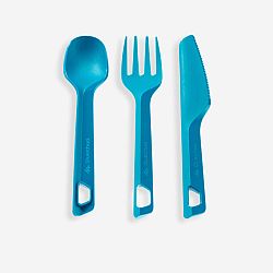 QUECHUA Súprava 3 plastových turistických príborov (nôž, vidlička, lyžica) modrá tyrkysová