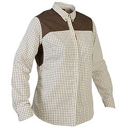 SOLOGNAC Dámska poľovnícka károvaná košeľa 500 z priedušnej bavlny béžová 2XS