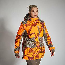 SOLOGNAC Dámska poľovnícka nepremokavá bunda 3 v 1 hrejivá s reflexným maskovaním 500 oranžová S